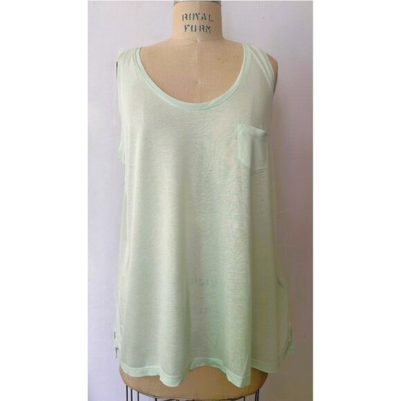 H&M PASTEL MINT GREEN MIXED MEDIA CHIFFON TANK TOP L NWT - Picture 1 of 7